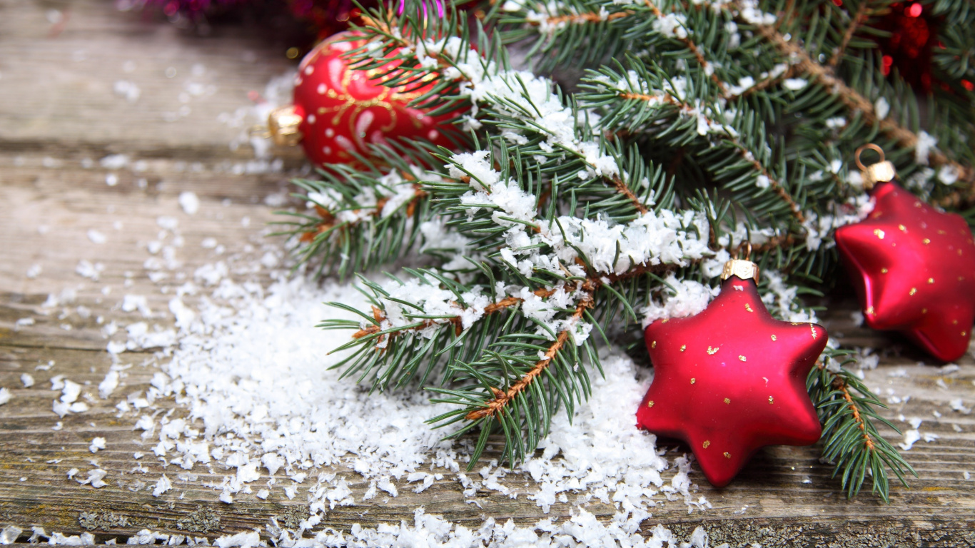 Обои Рождественский день, Новый год, Рождественские украшения, ветвь, рождественский орнамент в разрешении 1366x768