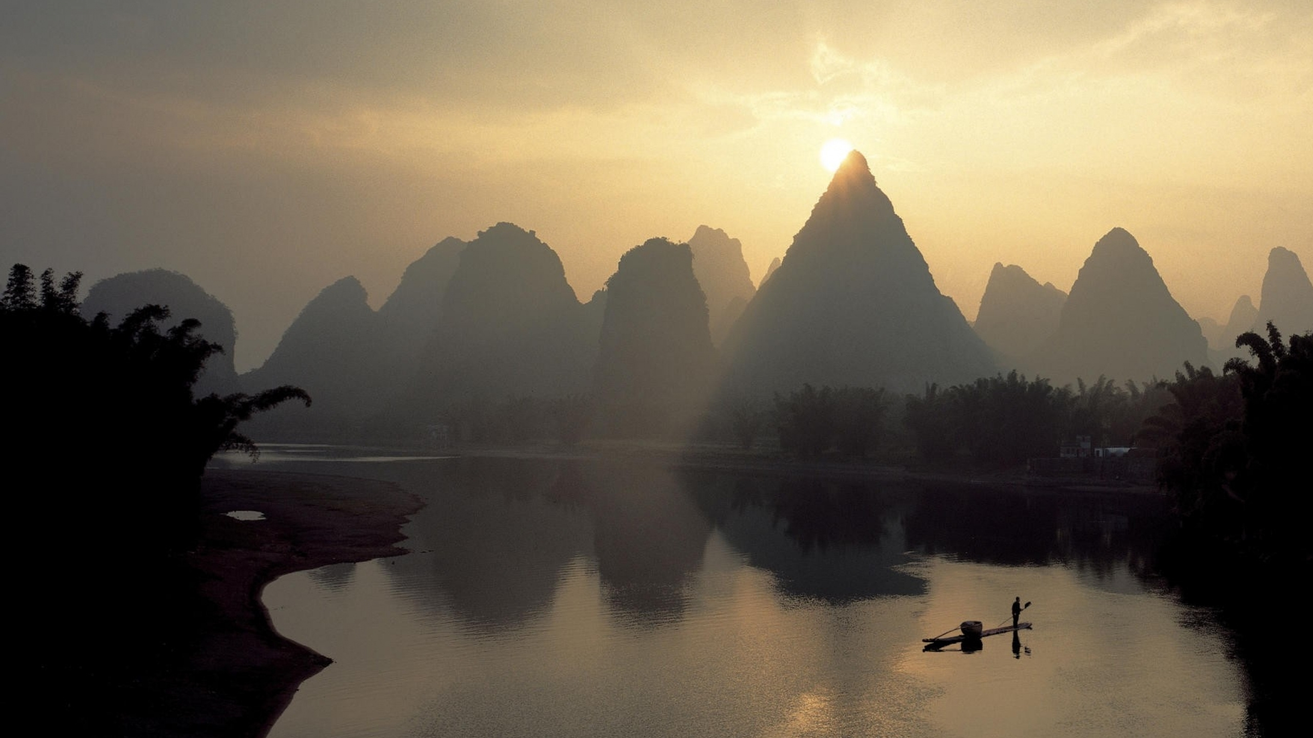 Обои пейзаж, природа, отражение, утро, реки в разрешении 2560x1440