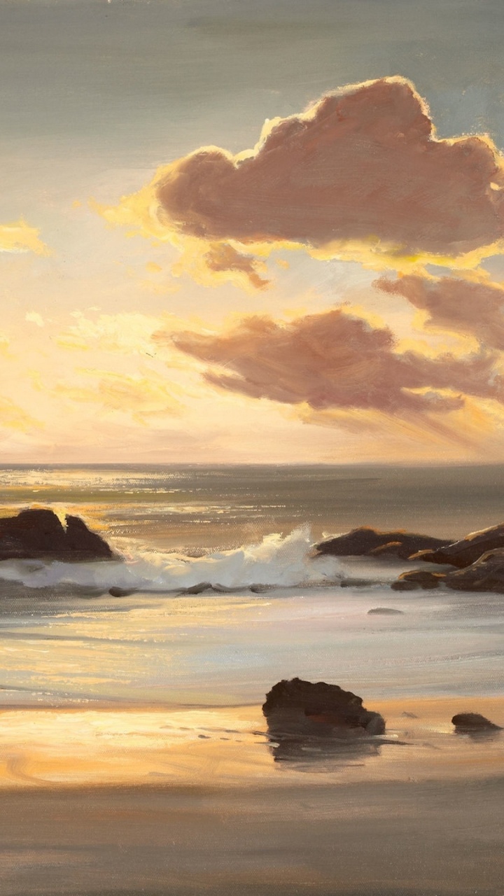 Обои живопись, пейзажная живопись, море, побережье, горизонт в разрешении 720x1280