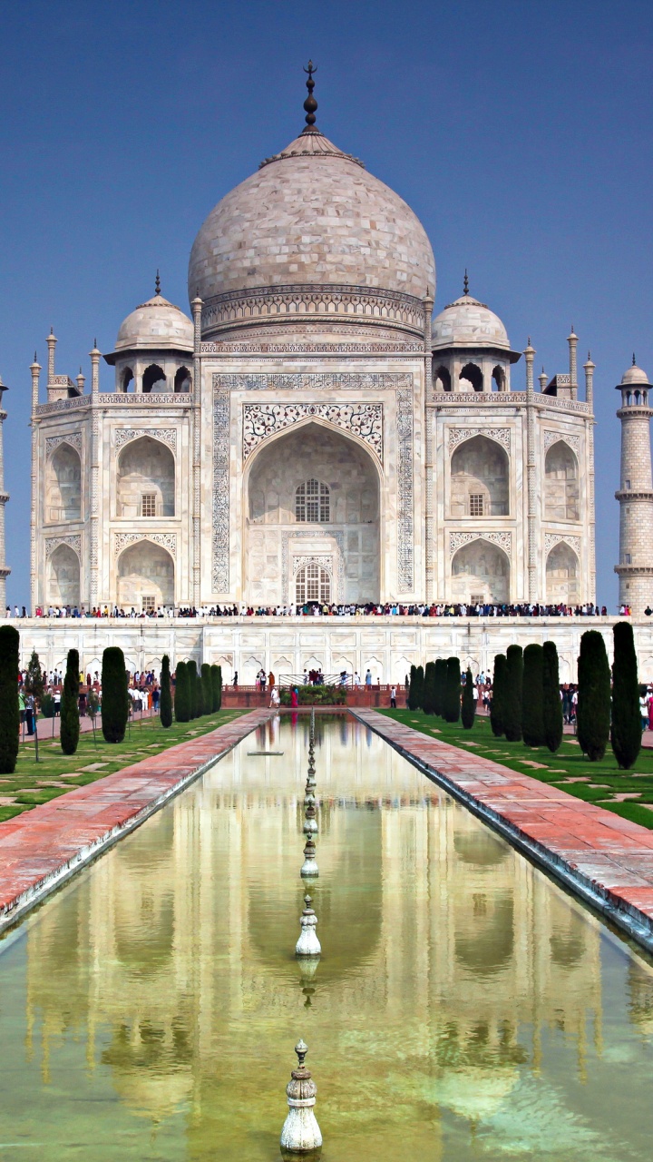 Обои Тадж-Махал, ориентир, Чудеса мира, историческое место, памятник в разрешении 720x1280