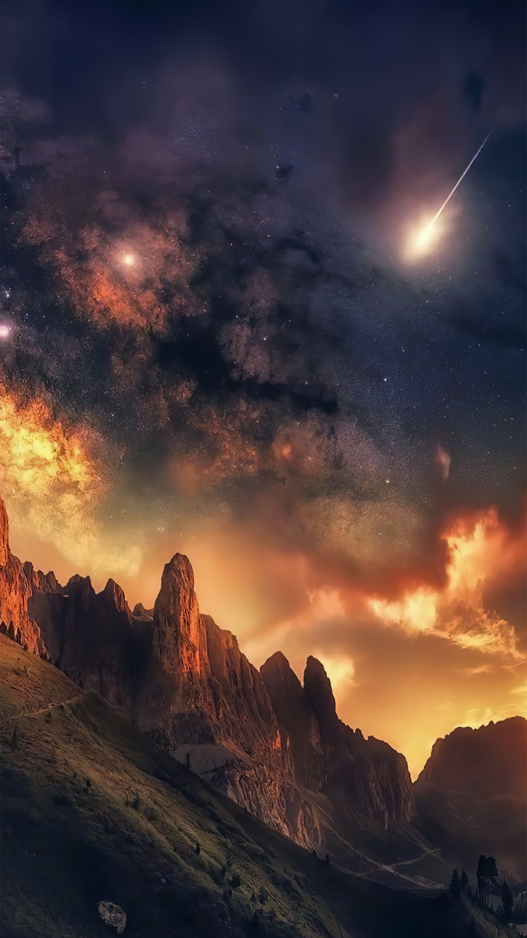 Обои облако, атмосфера, мир, послесвечение, гора в разрешении 750x1334