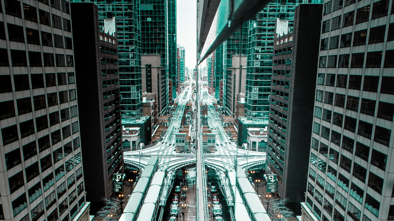 Обои метрополия, городской район, небоскреб, город, населенный пункт в разрешении 1280x720