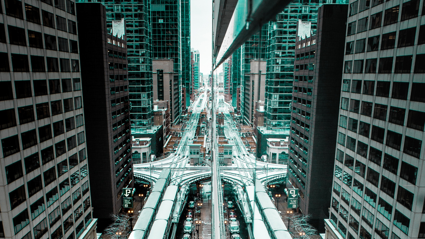 Обои метрополия, городской район, небоскреб, город, населенный пункт в разрешении 1366x768