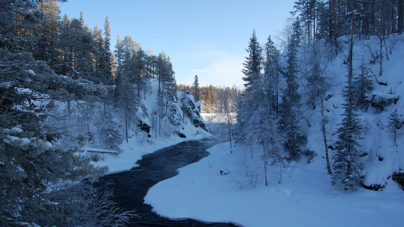 Обои снег, зима, природа, вода, замораживание в разрешении 1366x768