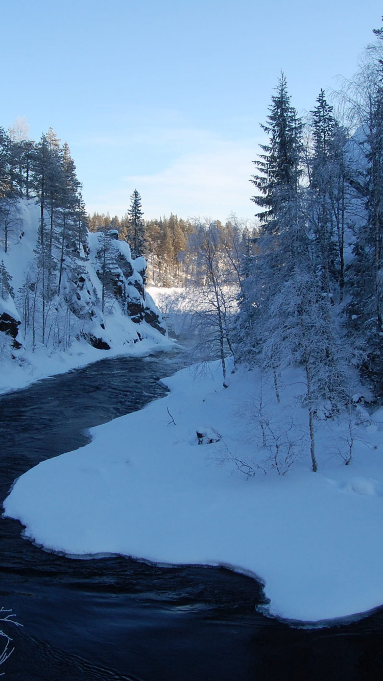 Обои снег, зима, природа, вода, замораживание в разрешении 750x1334