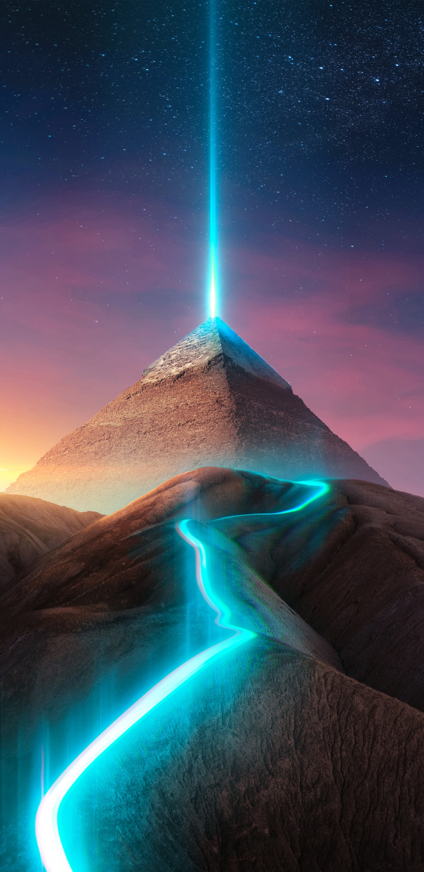 Обои свет, пирамида, атмосфера, природа, природный ландшафт в разрешении 1440x2960
