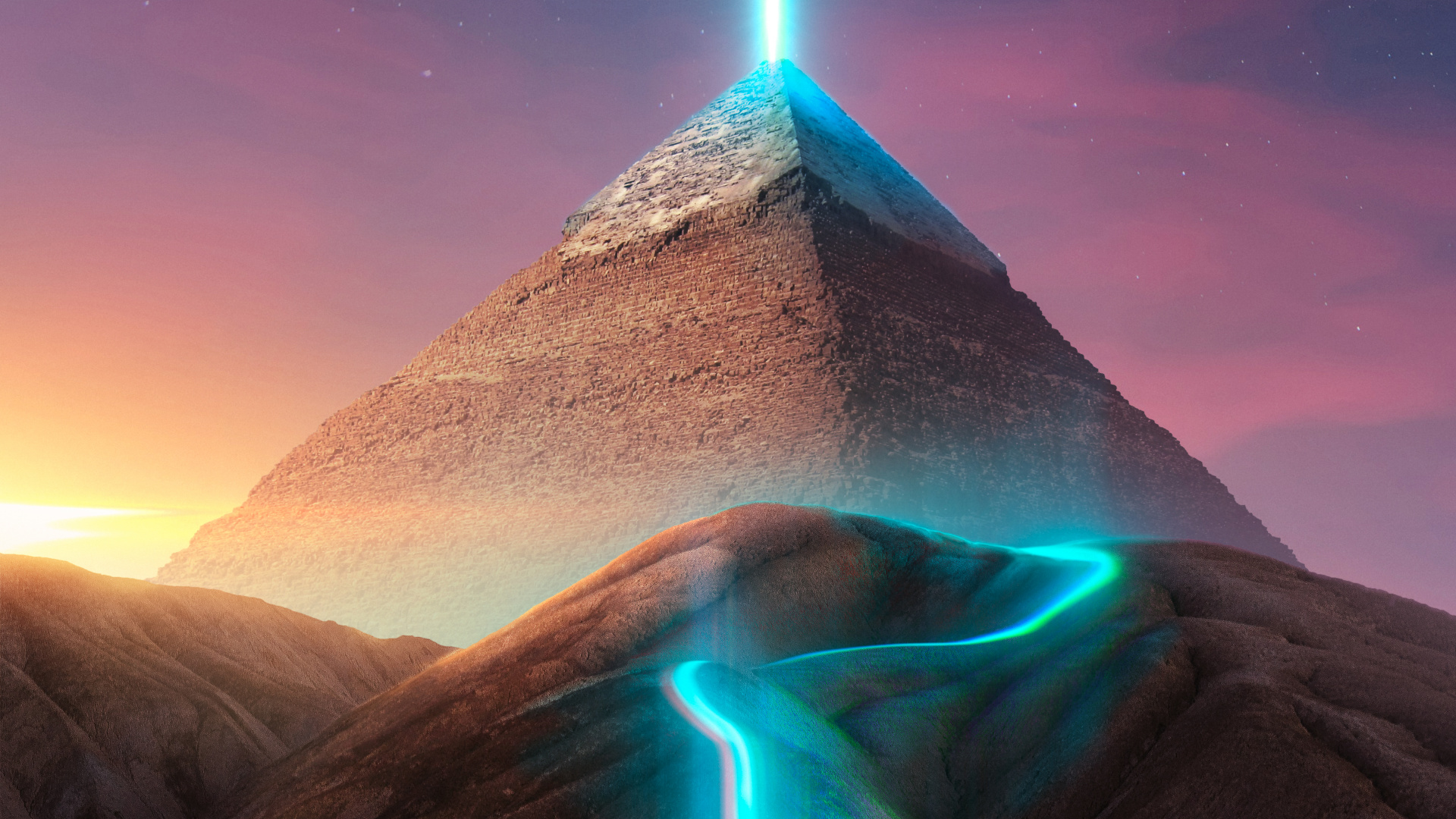 Обои свет, пирамида, атмосфера, природа, природный ландшафт в разрешении 1920x1080