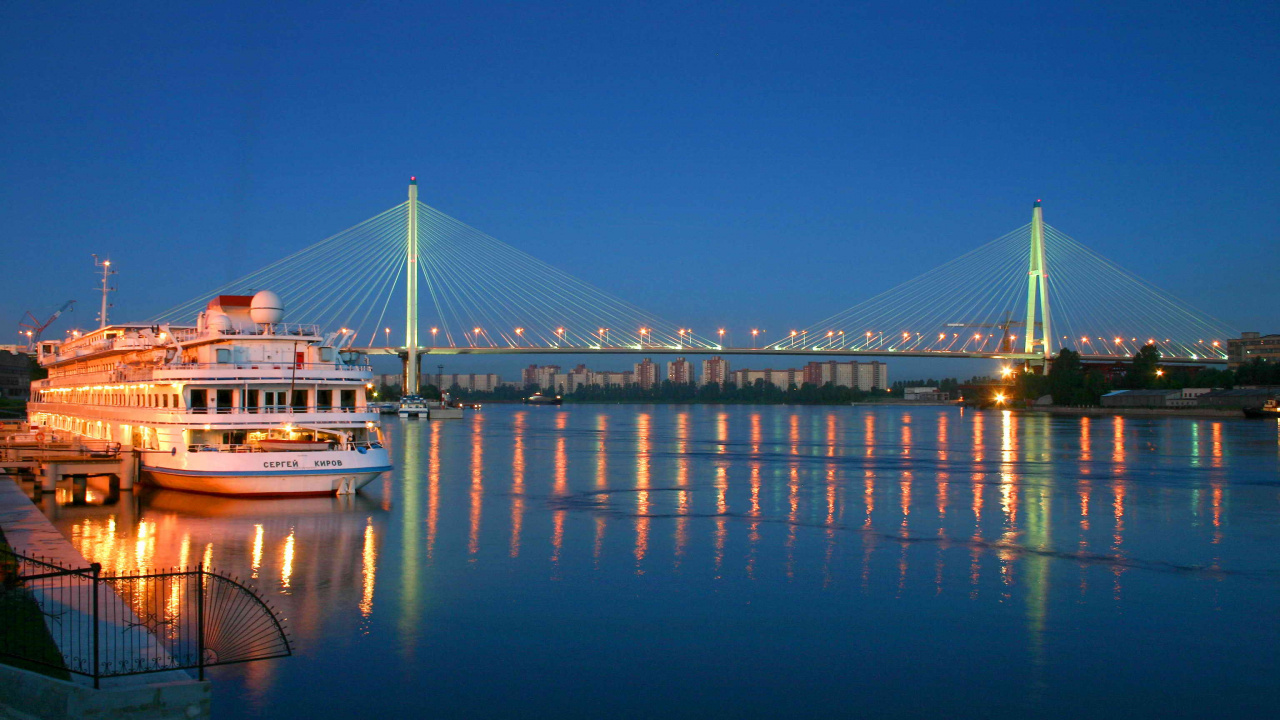 Обои отражение, Санкт Петербург, мост, Марина, вечер в разрешении 1280x720