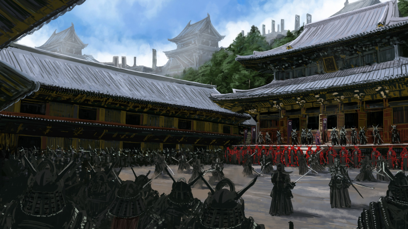 Обои Самурай, китайская архитектура, японская архитектура, храм, святыня в разрешении 1366x768