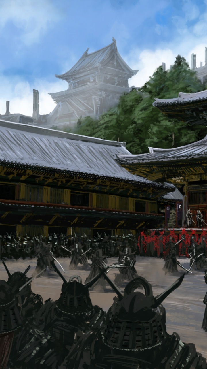 Обои Самурай, китайская архитектура, японская архитектура, храм, святыня в разрешении 720x1280