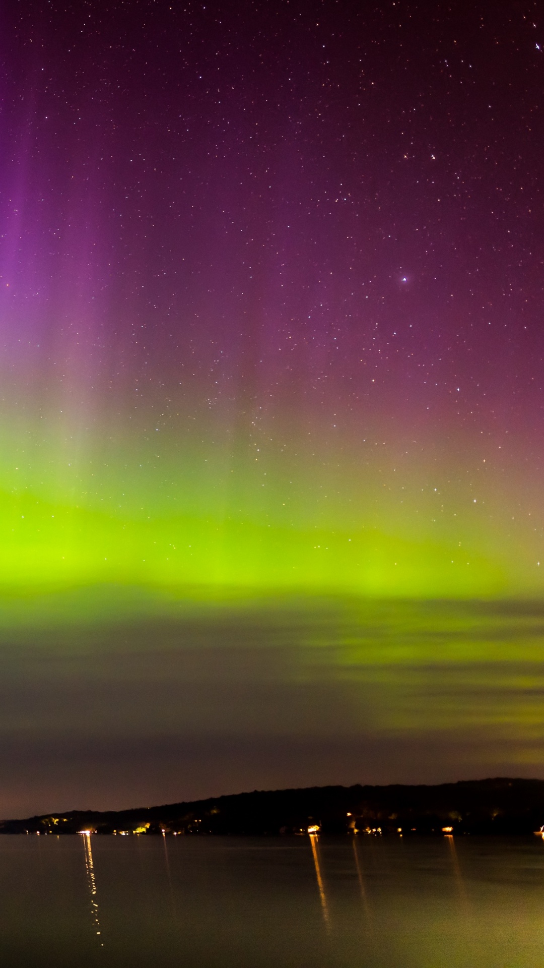 Обои Аврора, горизонт, ночь, природа, зеленый в разрешении 1080x1920