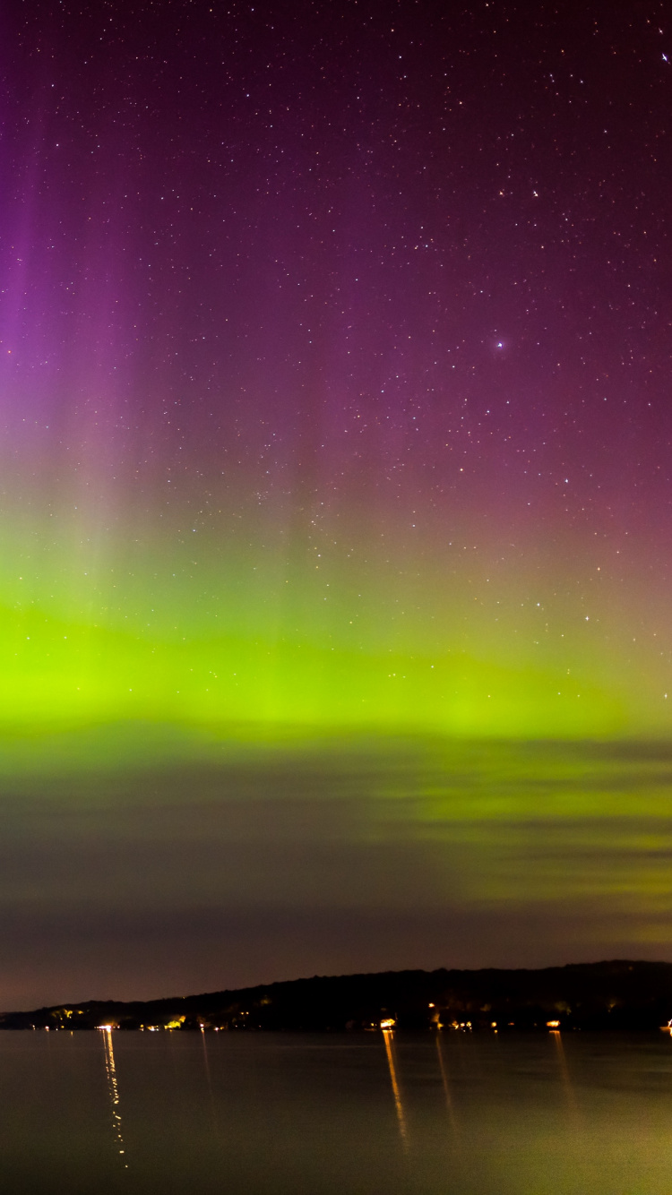 Обои Аврора, горизонт, ночь, природа, зеленый в разрешении 750x1334