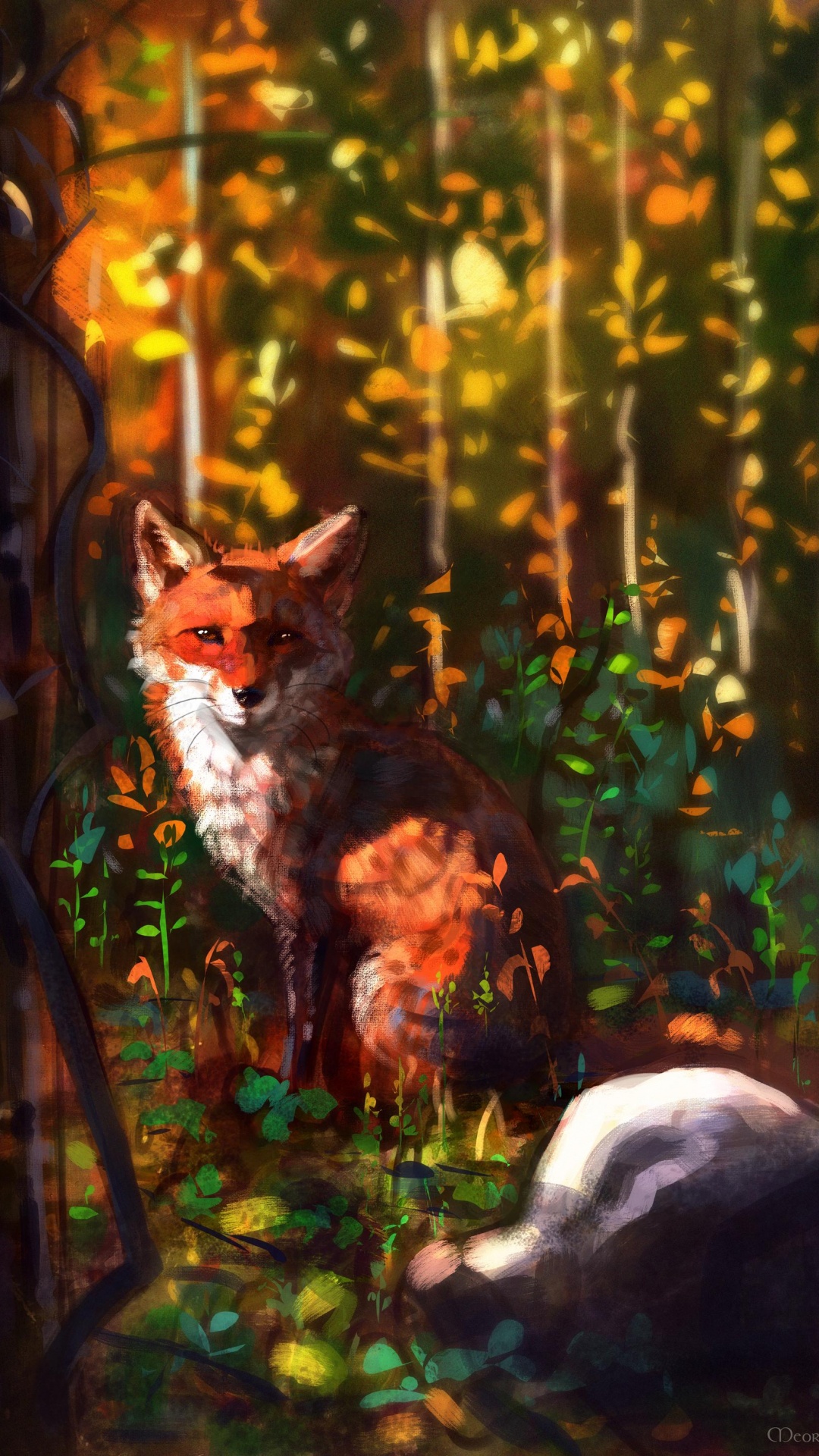 Обои солнечный свет, Fennekin, лист, осень, лиса в разрешении 1080x1920
