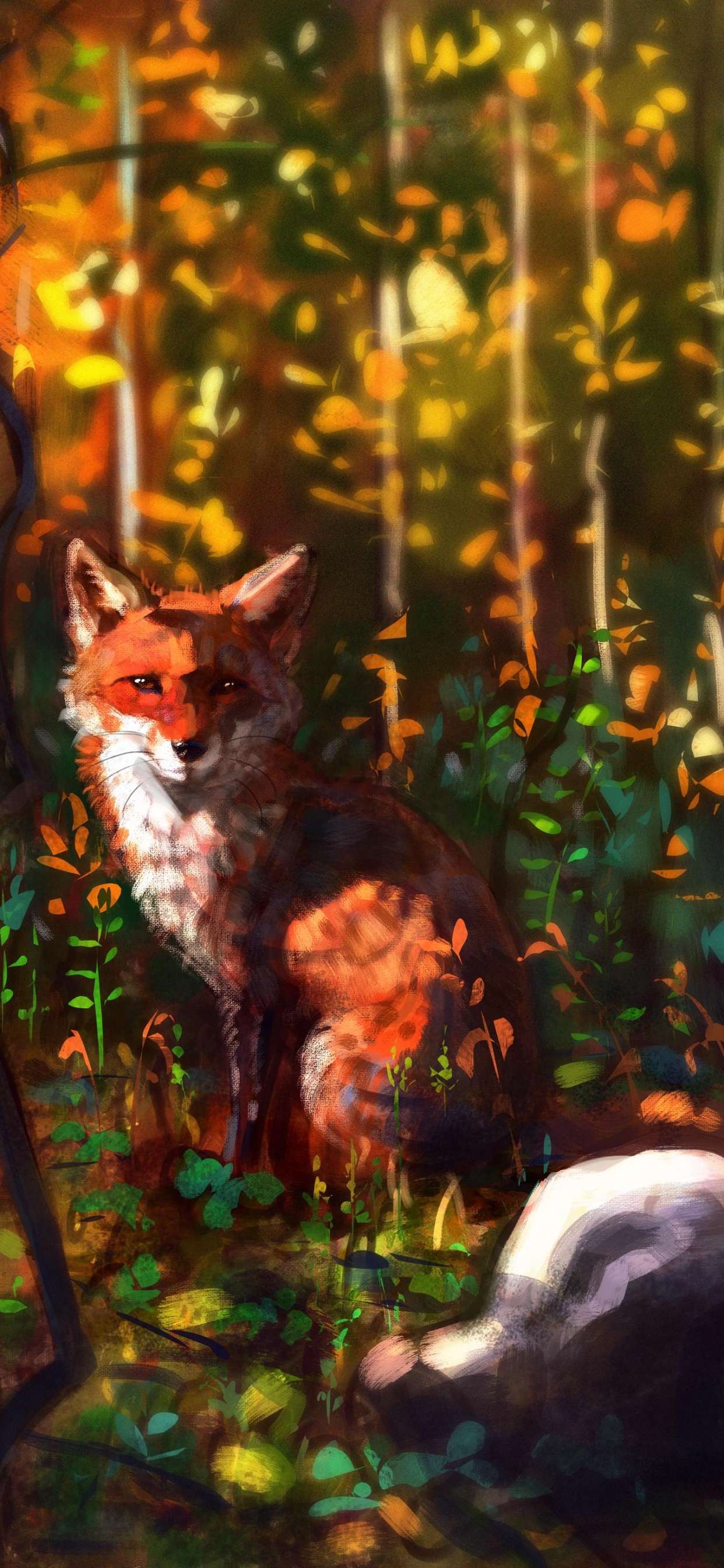 Обои солнечный свет, Fennekin, лист, осень, лиса в разрешении 1242x2688