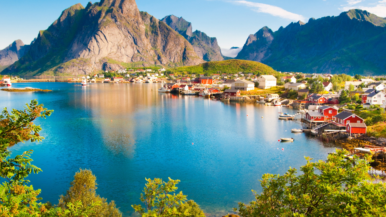 Обои фьорд, природа, гора, озеро, дикая местность в разрешении 1280x720