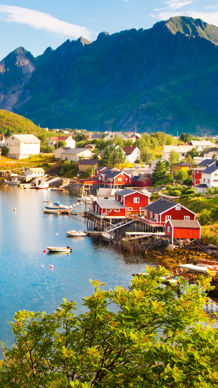 Обои фьорд, природа, гора, озеро, дикая местность в разрешении 750x1334