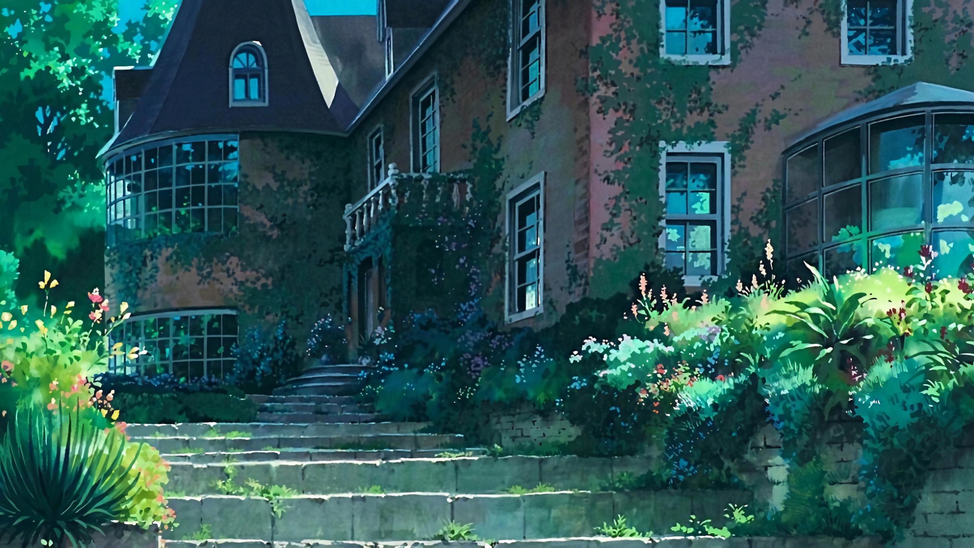 Обои дома службы доставки кикис, растение, окно, зеленый, здание в разрешении 1920x1080