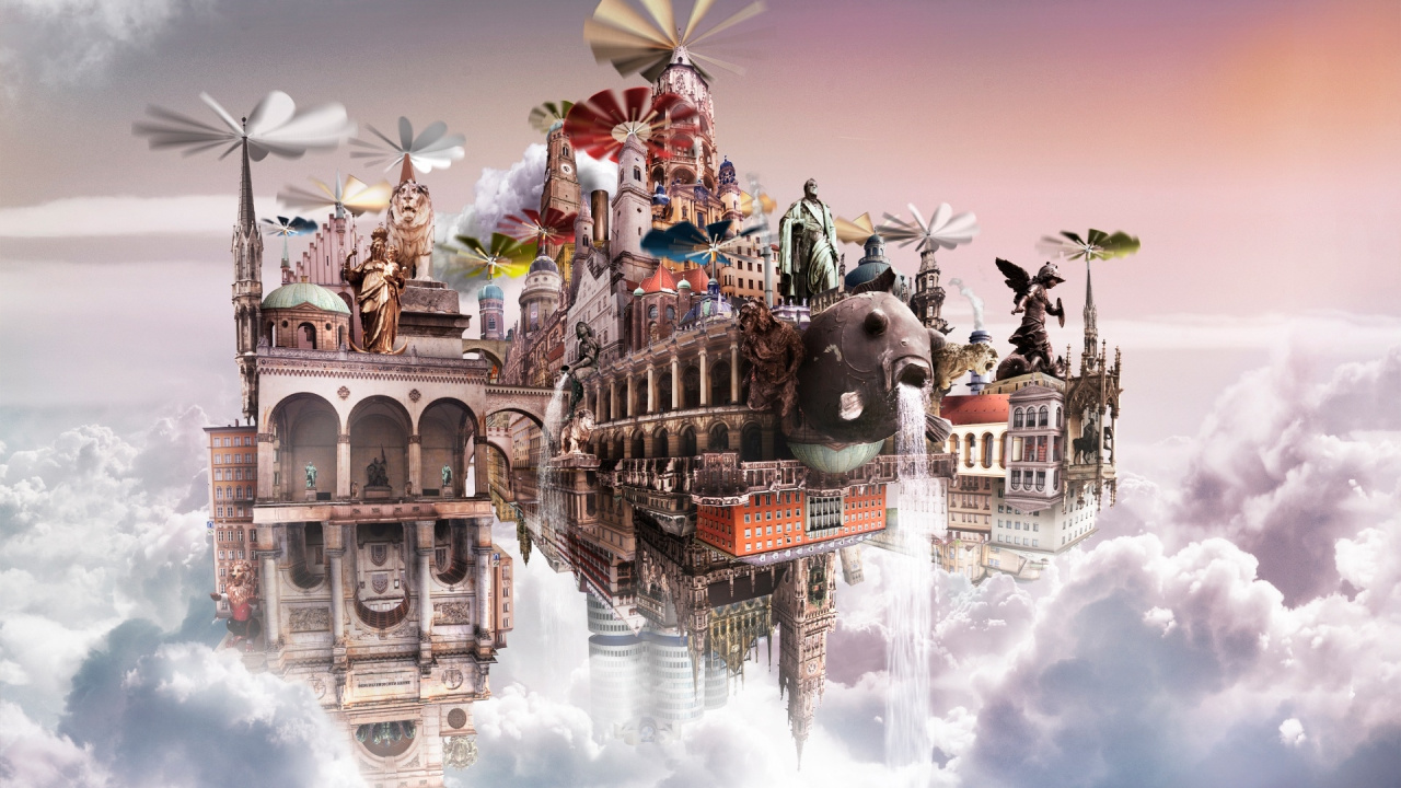 Обои Облачный Город, город, облако, игра BioShock, арт в разрешении 1280x720