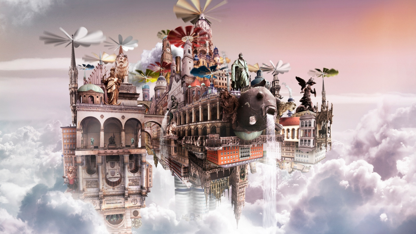 Обои Облачный Город, город, облако, игра BioShock, арт в разрешении 1366x768