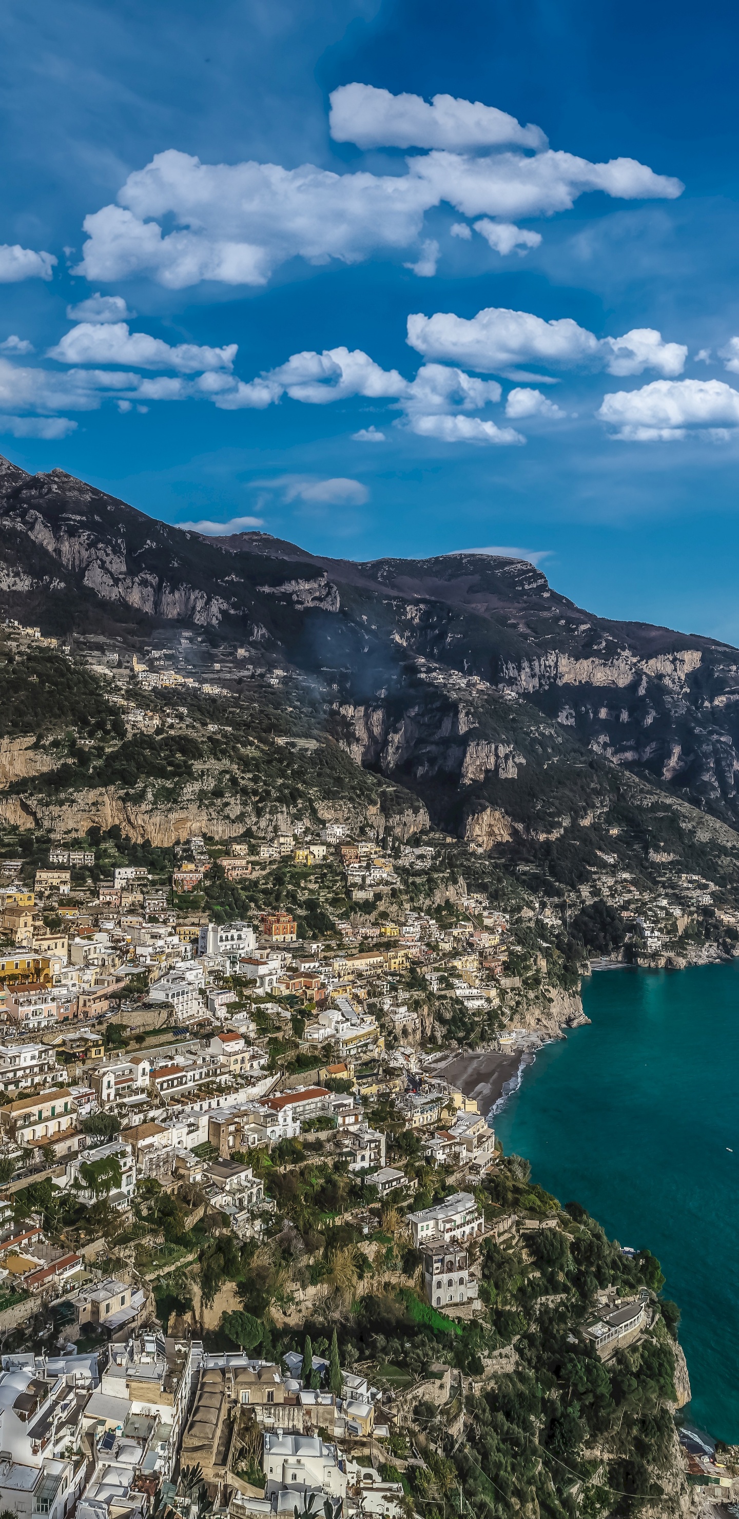 Обои Позитано, город, залив, побережье, море в разрешении 1440x2960