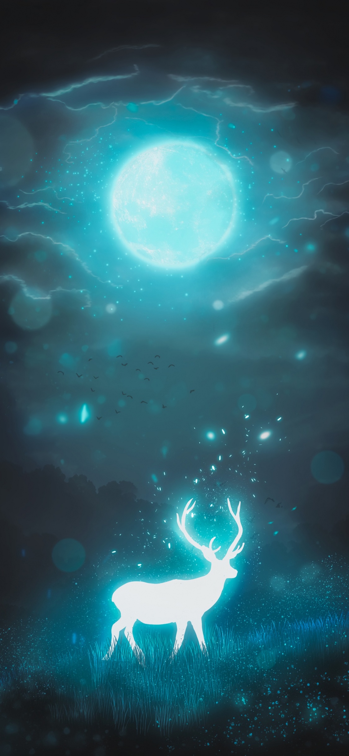 Обои иллюстрация, свет, Аква, бирюза, атмосфера в разрешении 1125x2436