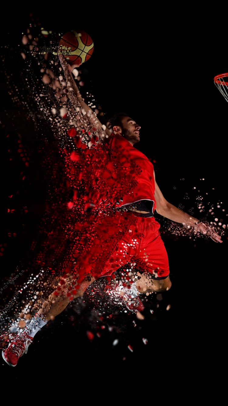 Обои Баскетбол, верняк, баскетболист, баскетбольные движения, красный цвет в разрешении 750x1334