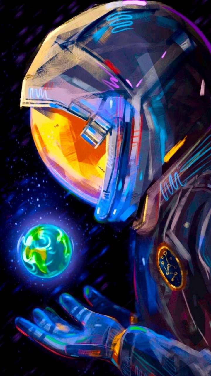 Обои астронавт, свет, автомобильное освещение, арт, электрик в разрешении 720x1280