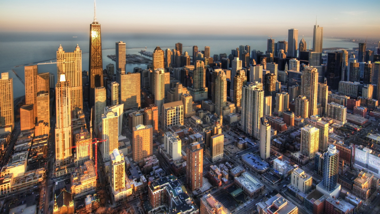 Обои Чикаго, город, городской пейзаж, городской район, небоскреб в разрешении 1280x720