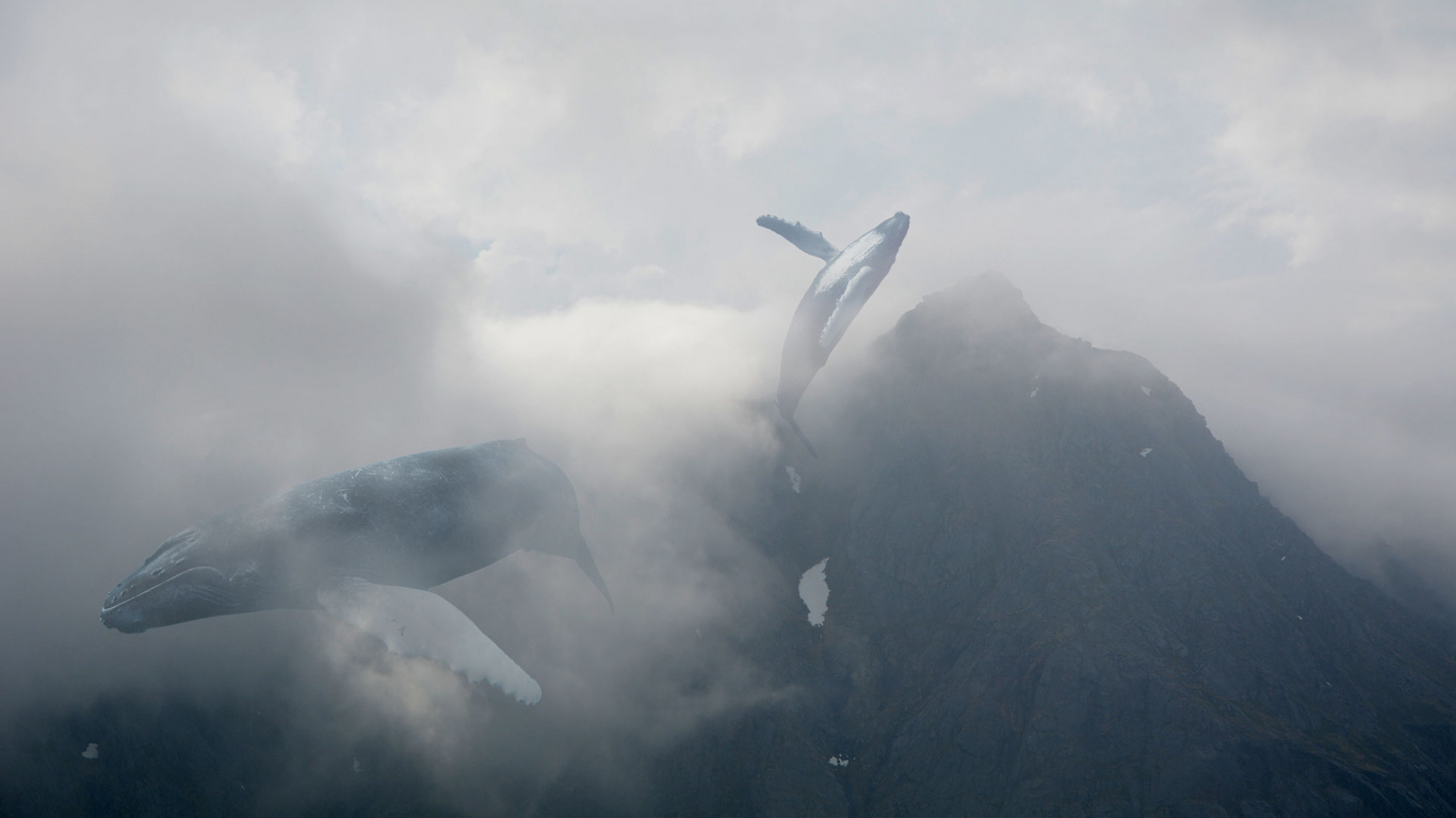 Обои облако, атмосфера, гора, горный хребет, туман в разрешении 1366x768