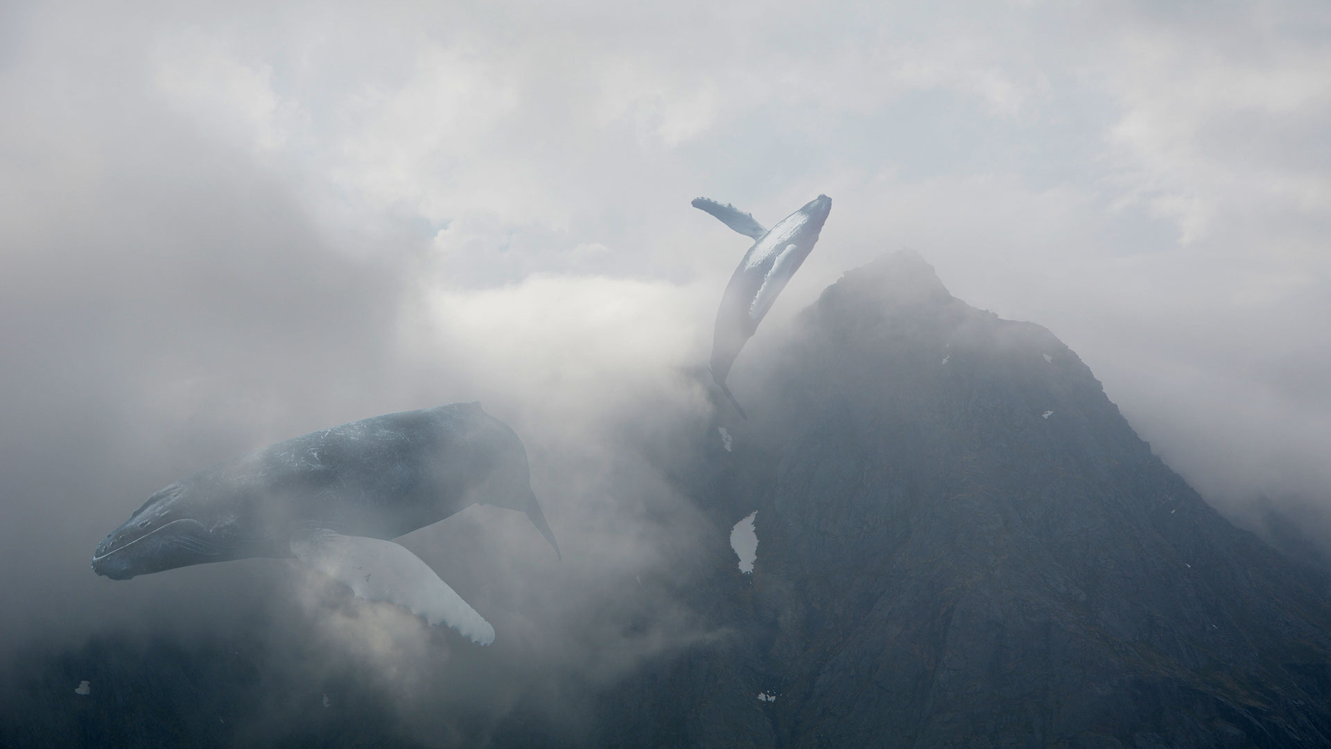 Обои облако, атмосфера, гора, горный хребет, туман в разрешении 1920x1080