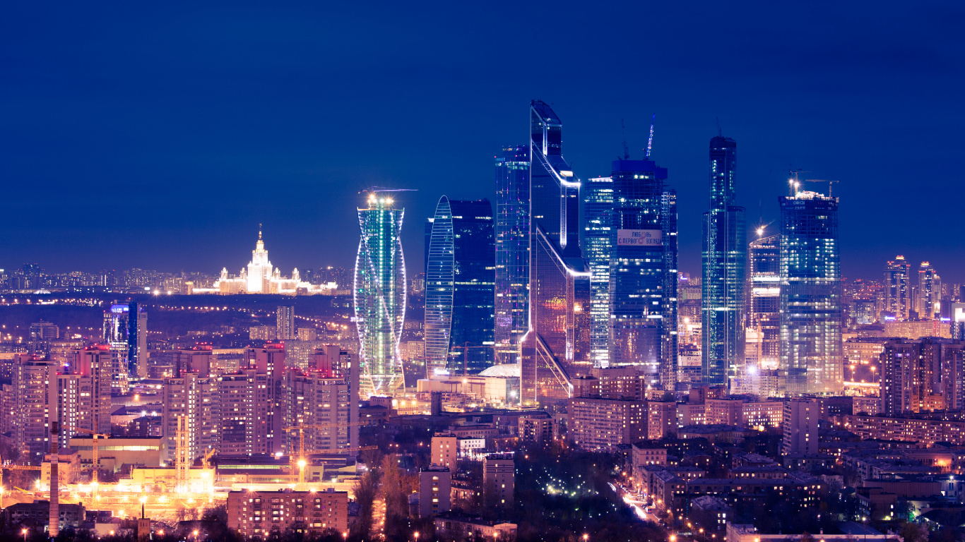 Обои Москва, город, городской пейзаж, метрополия, городской район в разрешении 1366x768