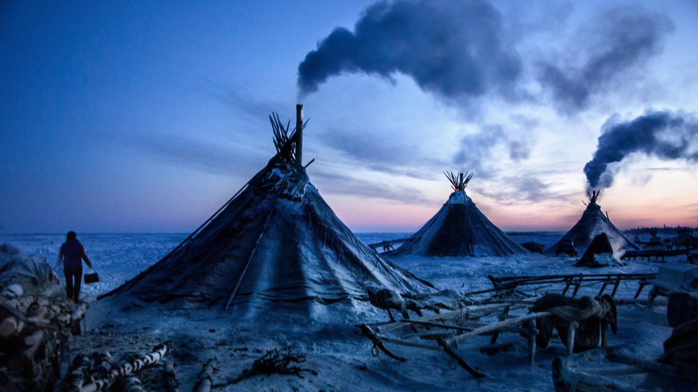 Обои Арктика, ямальский полуостров, ненцы, облако, пейзаж в разрешении 1366x768