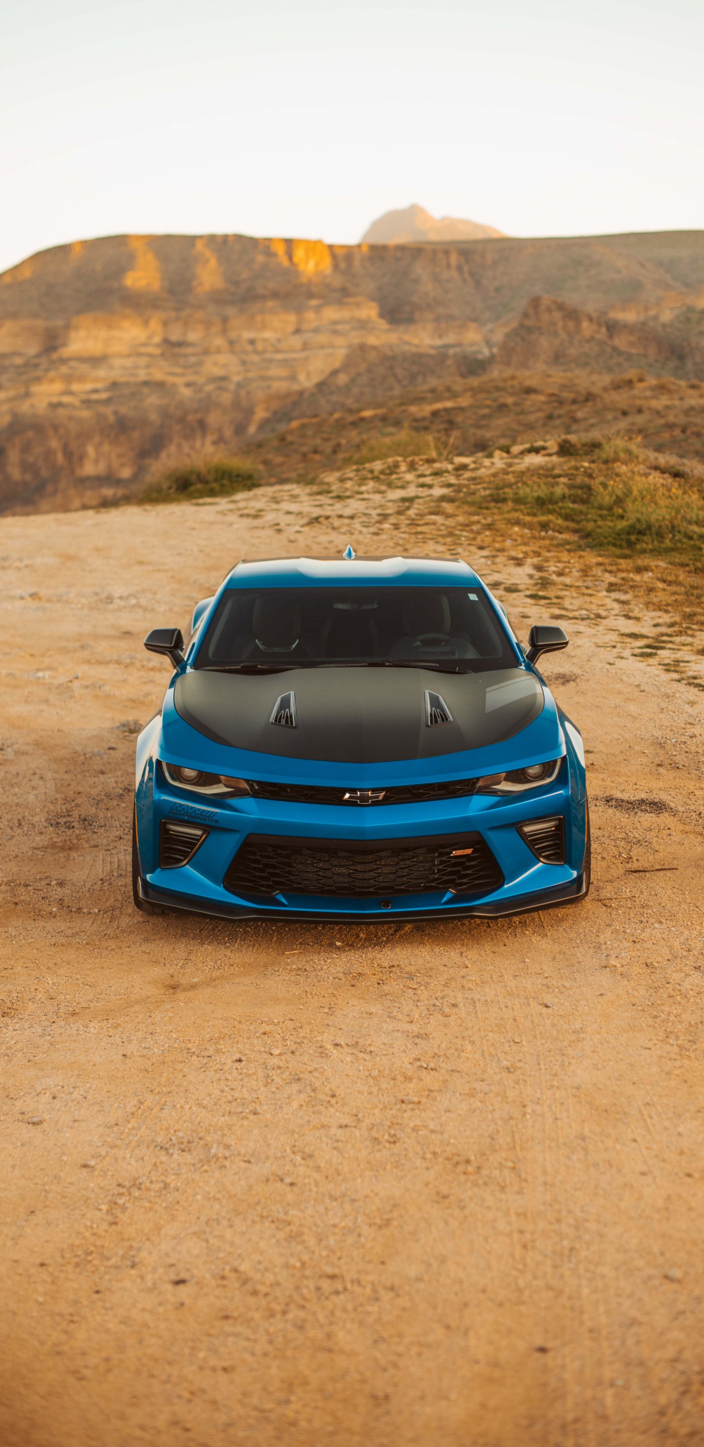 Обои Шевроле камаро, авто, спорткар, капюшон, пейзаж в разрешении 1440x2960