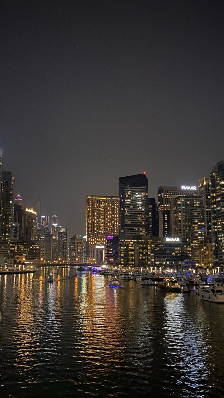 Обои Дубай, Дубай Марина, ночь, башня, метрополия в разрешении 750x1334