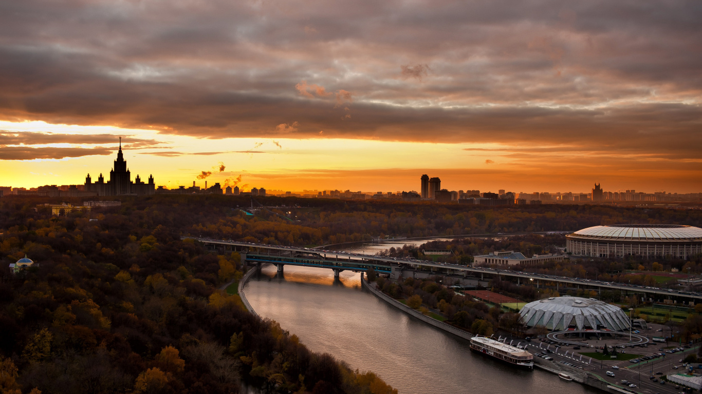 Обои Московский государственный университет, закат, горизонт, вечер, облако в разрешении 1366x768