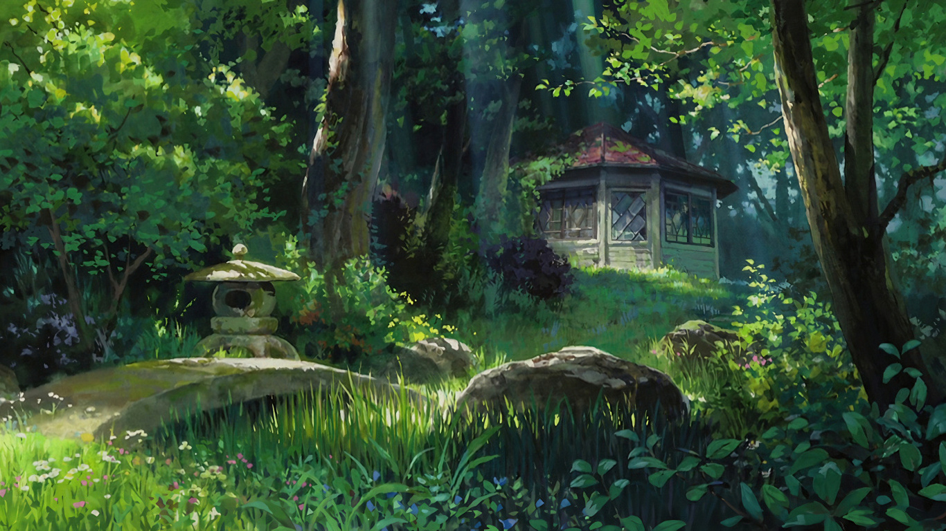 Обои аниме, студия, растение, природный ландшафт, дерево в разрешении 1366x768