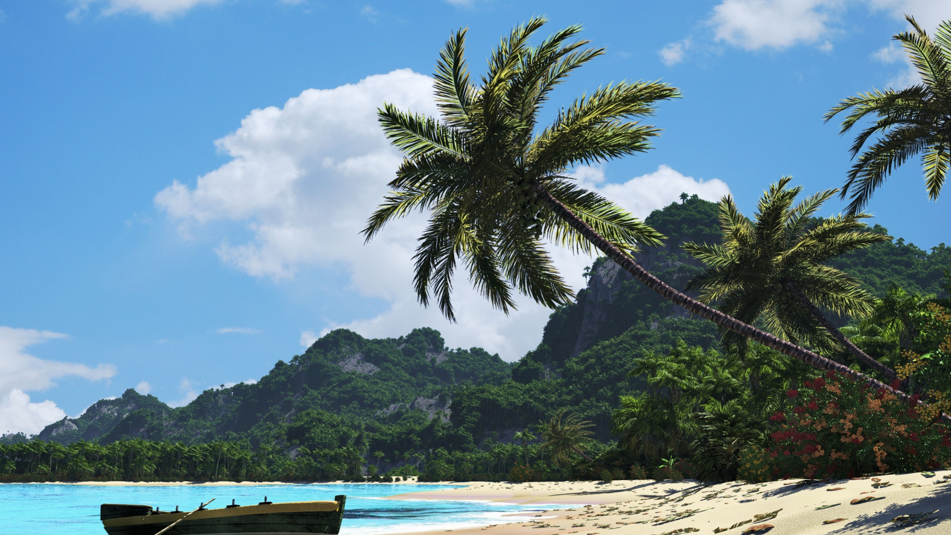 Обои тропическая зона, дерево, Пальма, пляж, берег в разрешении 1920x1080