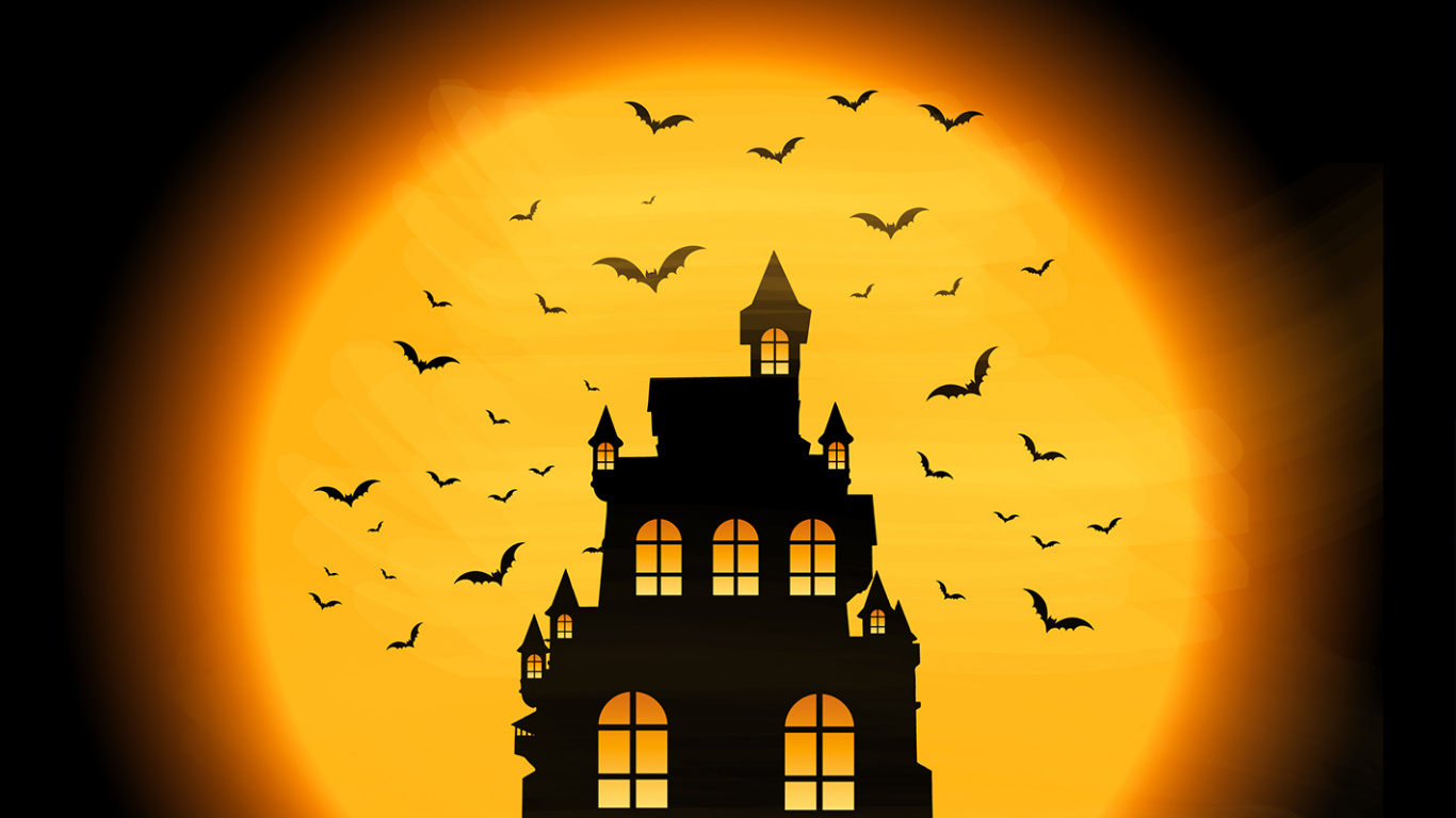 Обои Helloween, Оранжевый цвет, Янтарь, арка, темнота в разрешении 1366x768