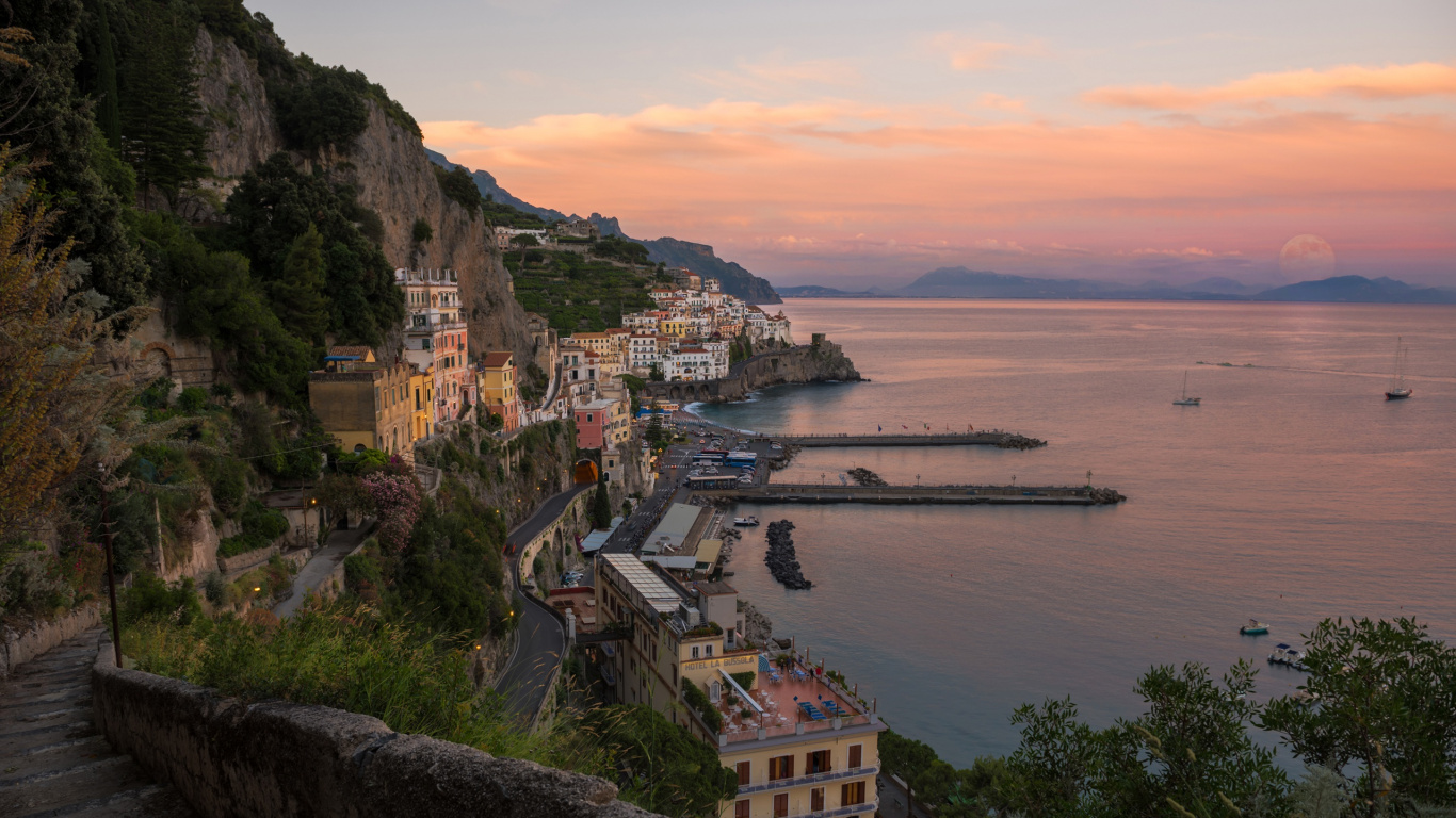 Обои побережье, море, мыс, обрыв, вечер в разрешении 1366x768