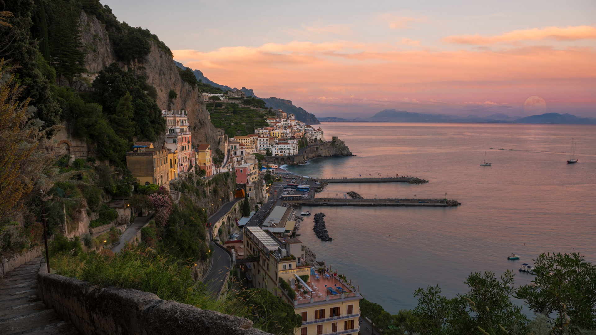 Обои побережье, море, мыс, обрыв, вечер в разрешении 1920x1080