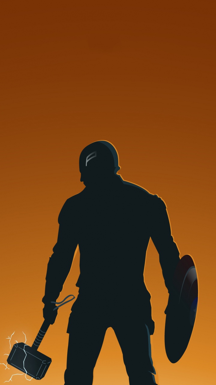 Обои Капитан Америка, ТОР, Мьельнир, Танос, стояние в разрешении 720x1280