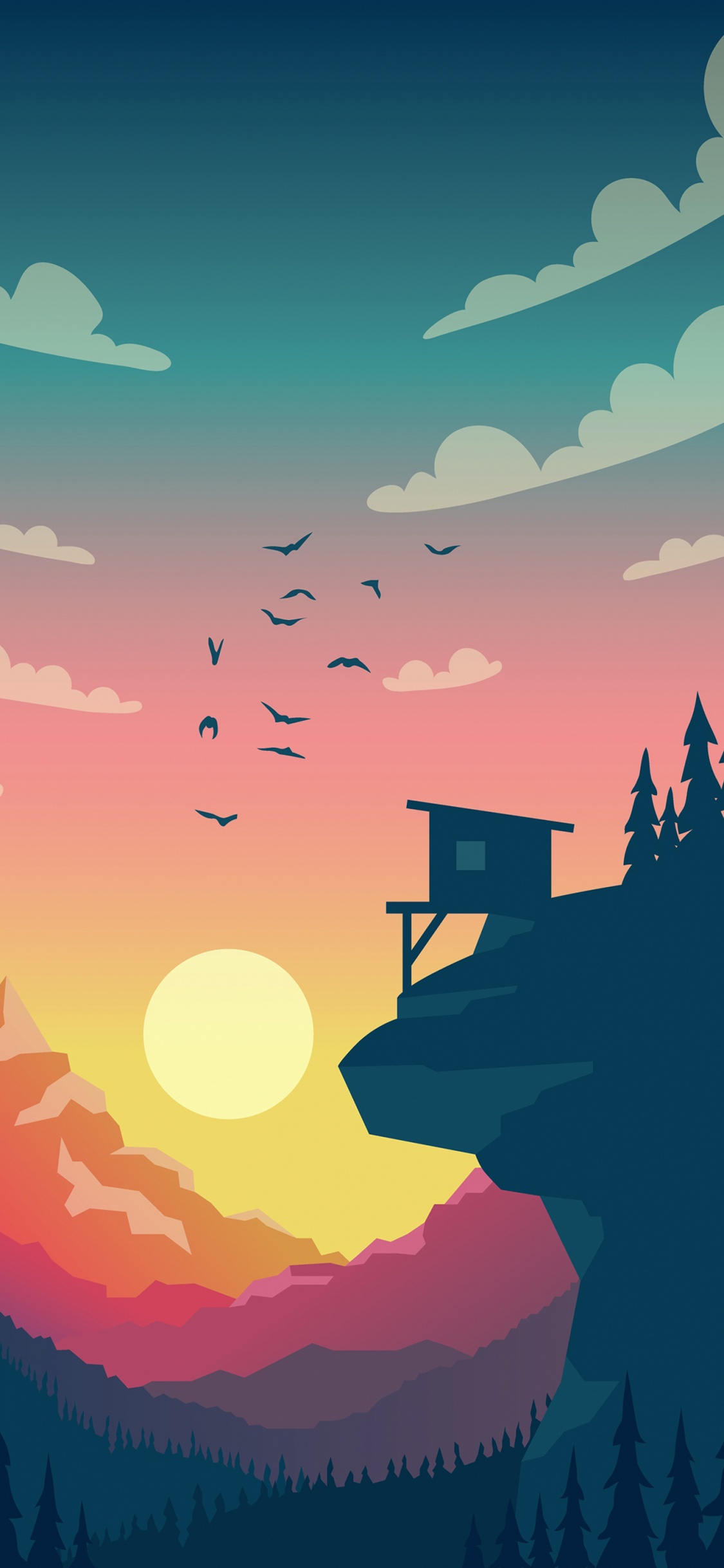 Обои векторное искусство днем и ночью, иллюстрация, графический дизайн, арт, векторная графика в разрешении 1125x2436