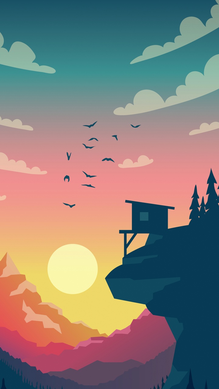 Обои векторное искусство днем и ночью, иллюстрация, графический дизайн, арт, векторная графика в разрешении 720x1280