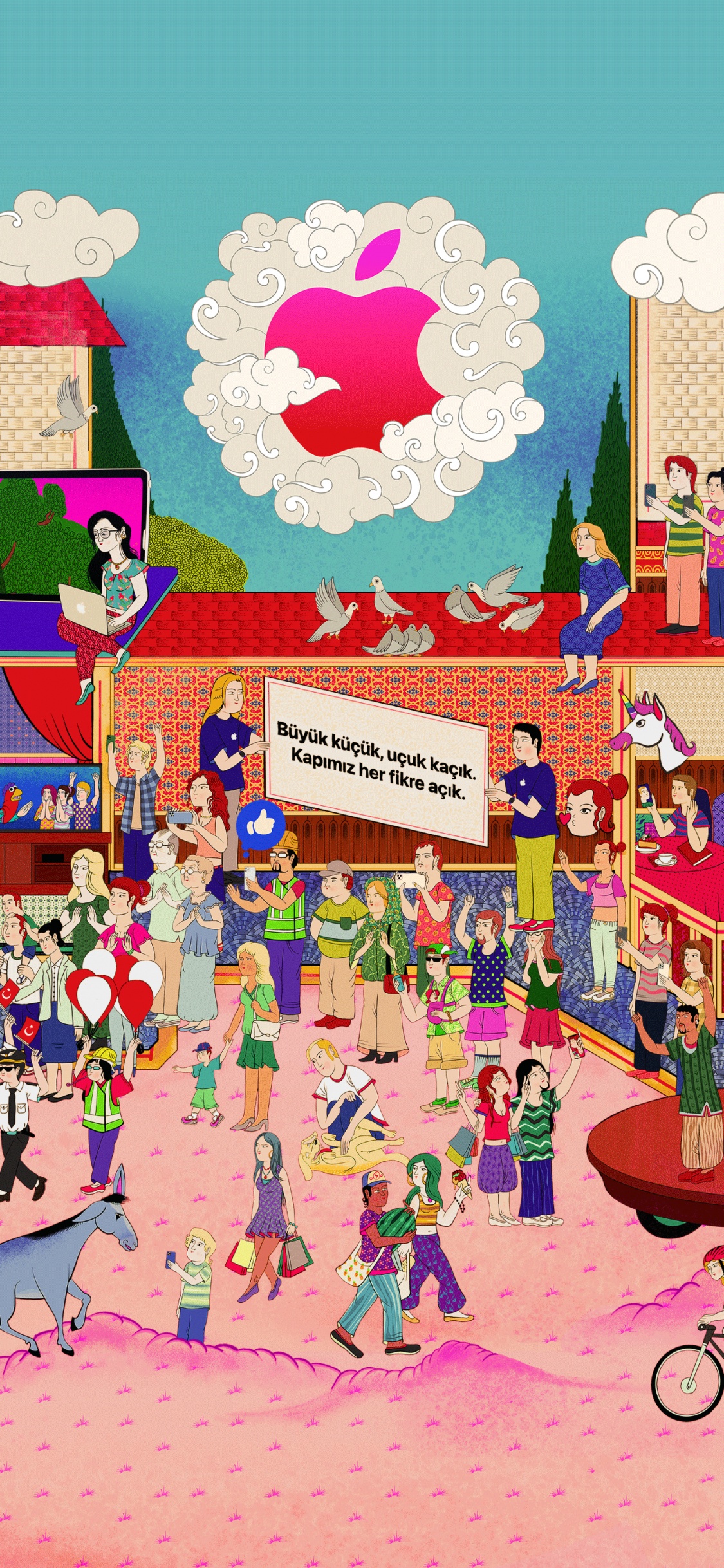 Обои Объявление о магазине Apple Badat, залитый проспект, яблочная улица, яблоко, розовый в разрешении 1125x2436