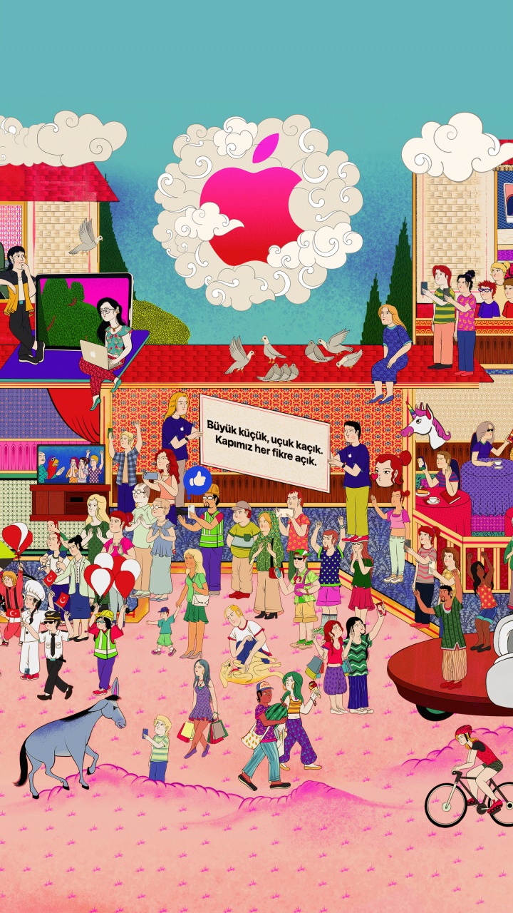 Обои Объявление о магазине Apple Badat, залитый проспект, яблочная улица, яблоко, розовый в разрешении 720x1280