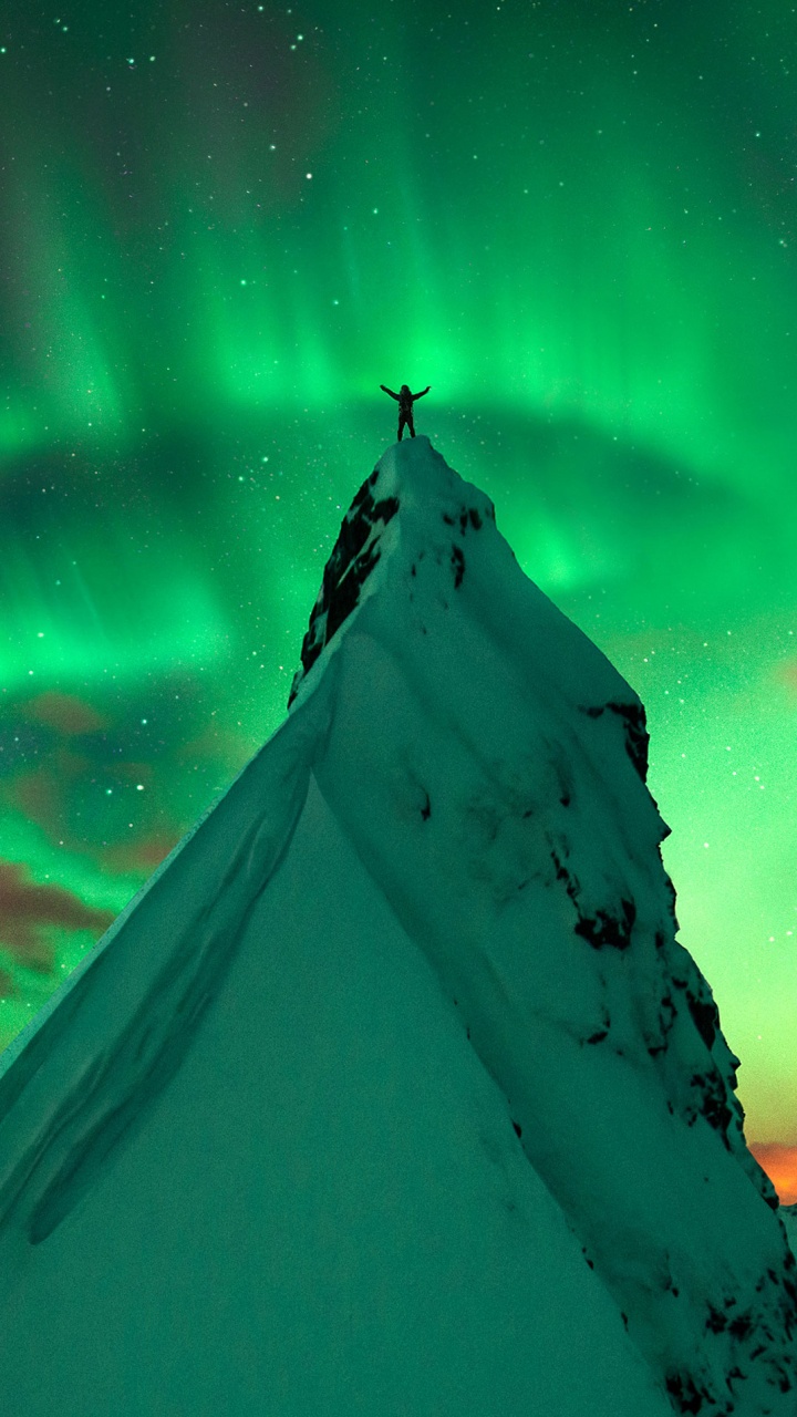 Обои Лофотен, фьорд, Аврора, природа, зеленый в разрешении 720x1280