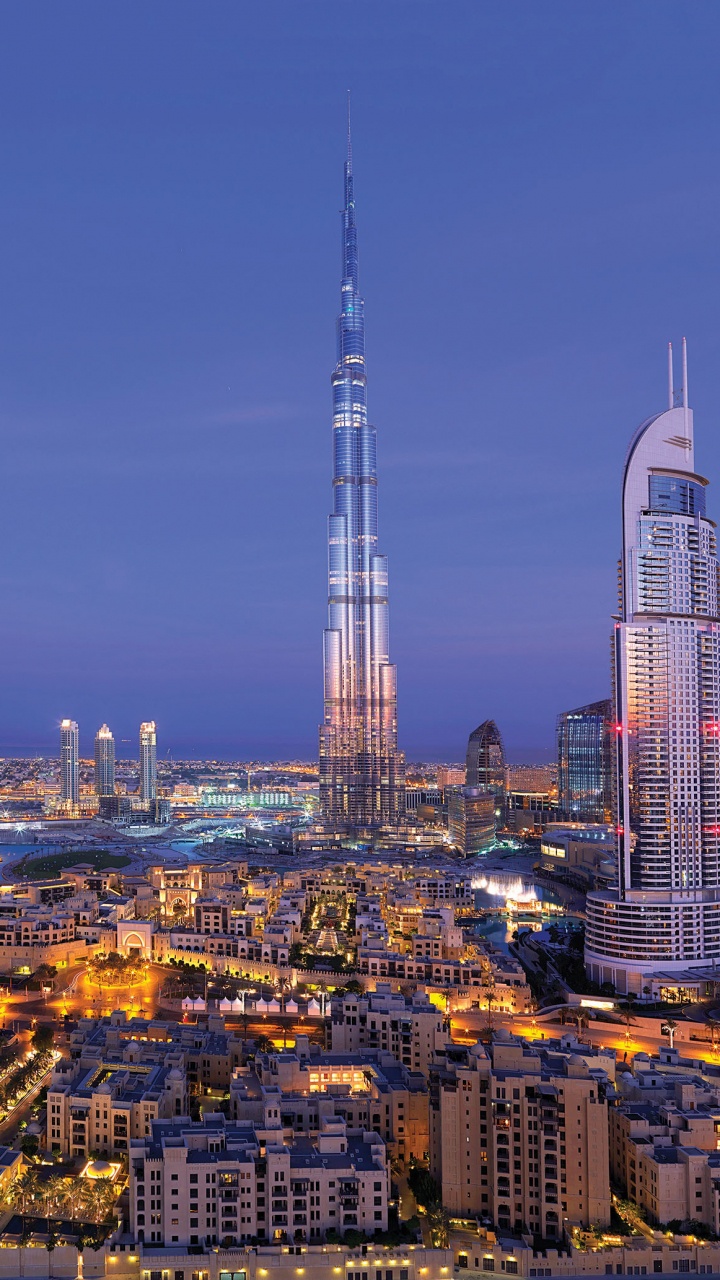 Обои Бурдж Халифа, Фонтан Дубай, город, городской пейзаж, городской район в разрешении 720x1280