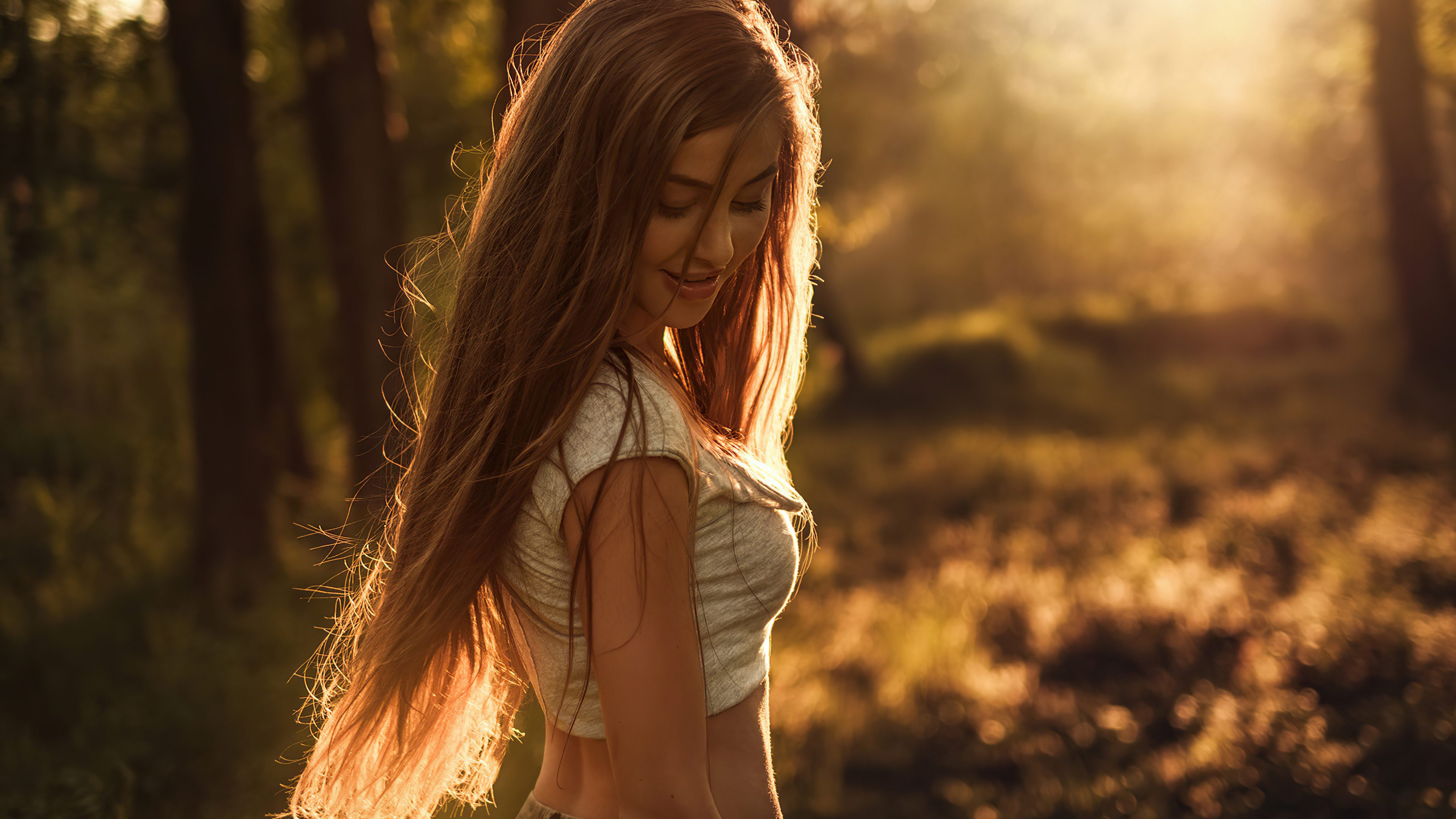 Обои открытый рот марлен вальдеррама альварц, волосы, каштановые волосы, атмосфера, растение в разрешении 3840x2160