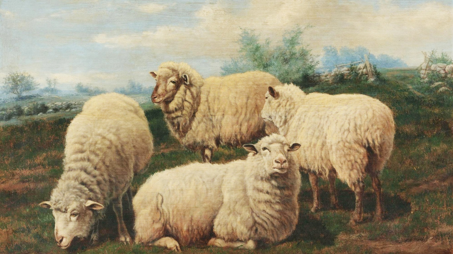 Обои живопись, художник, овца, стадо, выгон в разрешении 1920x1080