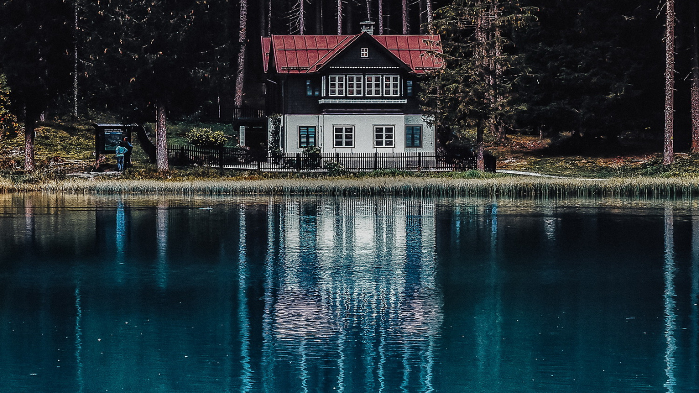 Обои отражение, вода, гора Фудзи, вулкан, гора в разрешении 1366x768